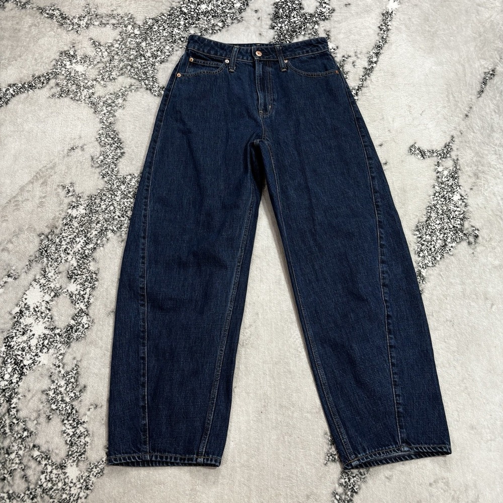 GAP Curvy High Rise Barrel Jeans Size 28 6R Dark Wash Twisted Seam Denim